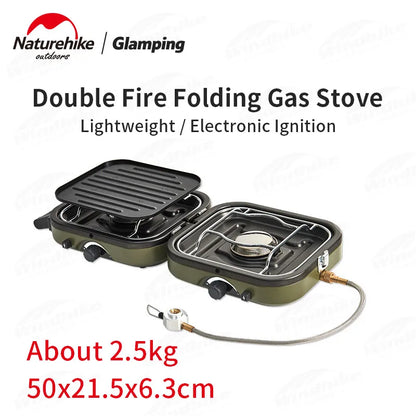 Naturehike Double Fire Folding Gas Furnace Outdoor Portable Gas Stove Camping Equipment Double Burner Electronic Ignition Cooker