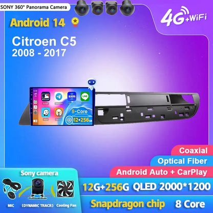 Android 14 Carplay Auto Car Radio Multimedia Player For Citroen C5 2008 2009 2010-2017 Autoradio Stereo DSP GPS 2din Head Unit