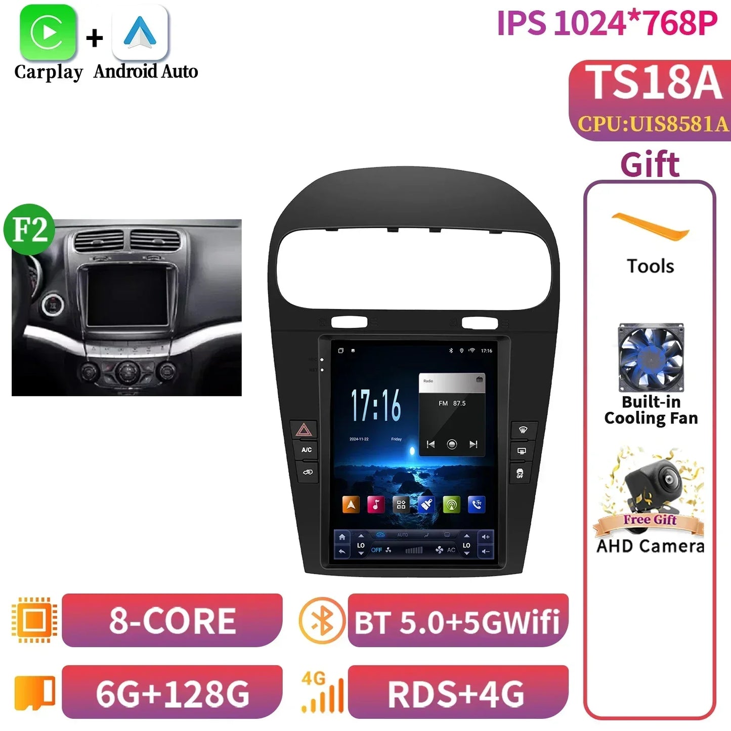 9.7inch Android 14 For Dodge Journey Fiat Freemont 2012-2014 Car Radio Multimedia Intelligent GPS Bluetooth Carplay Touch Screen