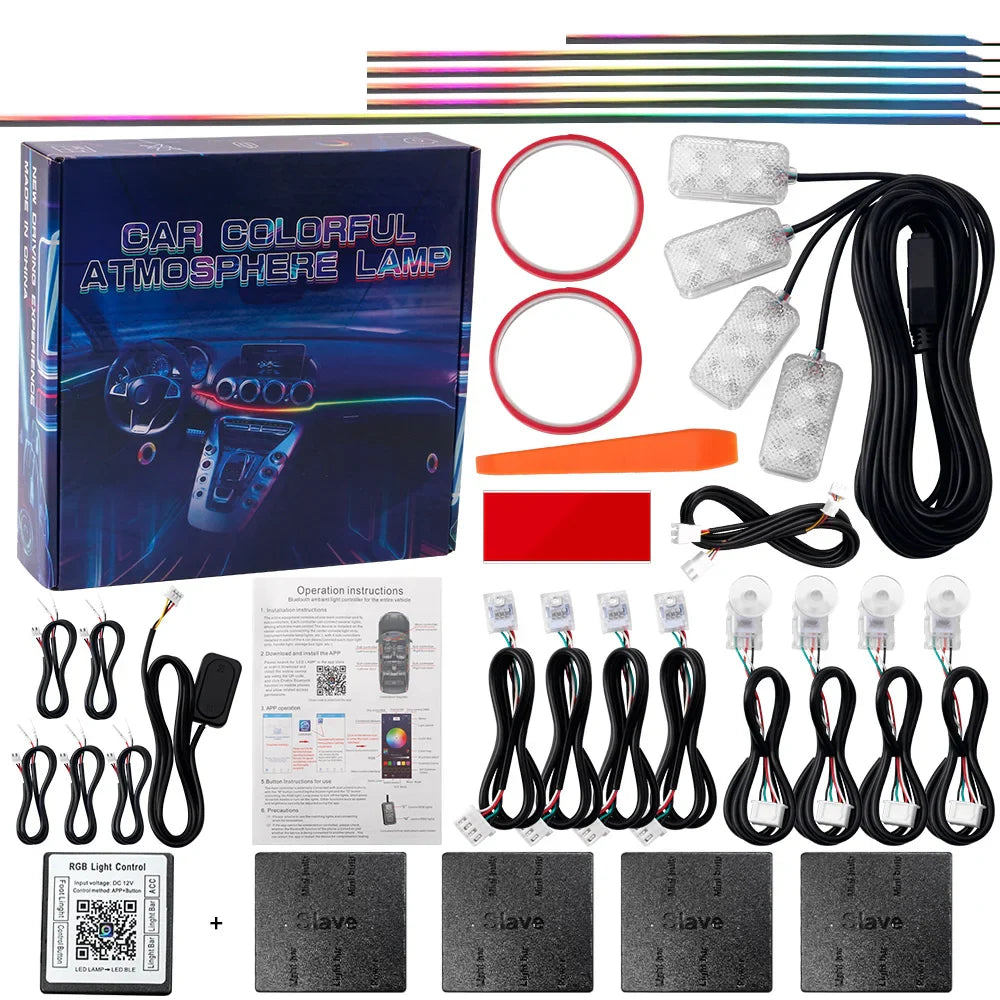 14/18 in 1 Led Car Ambient Lights RGB Symphony 213 Color Rainbow Acrylic Strips Atmosphere Lamp Kit Support One Zone Dual Zone