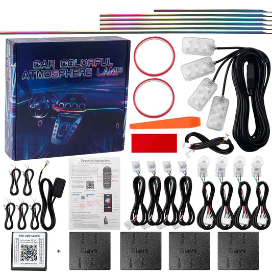 14/18 in 1 Led Car Ambient Lights RGB Symphony 213 Color Rainbow Acrylic Strips Atmosphere Lamp Kit Support One Zone Dual Zone