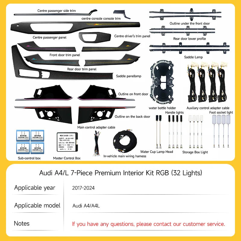 LED Ambient Lights For Audi A4 A4L 2009-2023 Models 64 Colors Rainbow Atmosphere Lamps APP/ Car Play/Car Radio Control