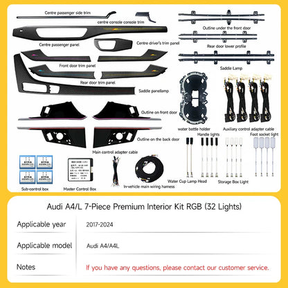 LED Ambient Lights For Audi A4 A4L 2009-2023 Models 64 Colors Rainbow Atmosphere Lamps APP/ Car Play/Car Radio Control