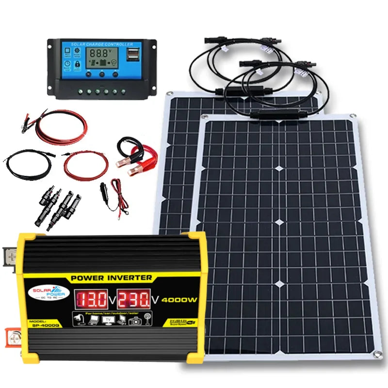 4000w solar panel with power inverter 12v-110v/220v solar panel inverter kit  home and outdoor camping  solar system