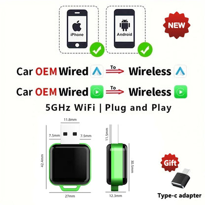 EKIY 2in1 Wireless CarPlay Dongle Wireless Android Auto Adapter AI Smart Box Car Intelligent Systems For Car With Wired CarPlay