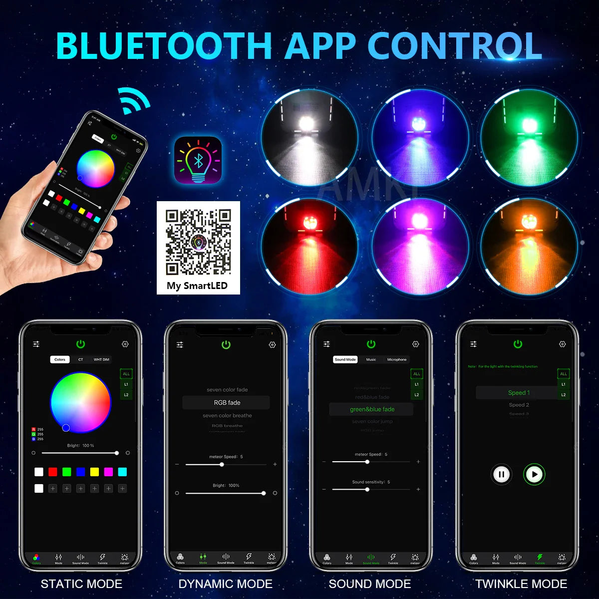 32W Twinkle Fiber Optic Star Ceiling Lights Kit RGBW Car Roof Star Light Bluetooth APP Music Control Car Starry Sky Ceiling Lamp