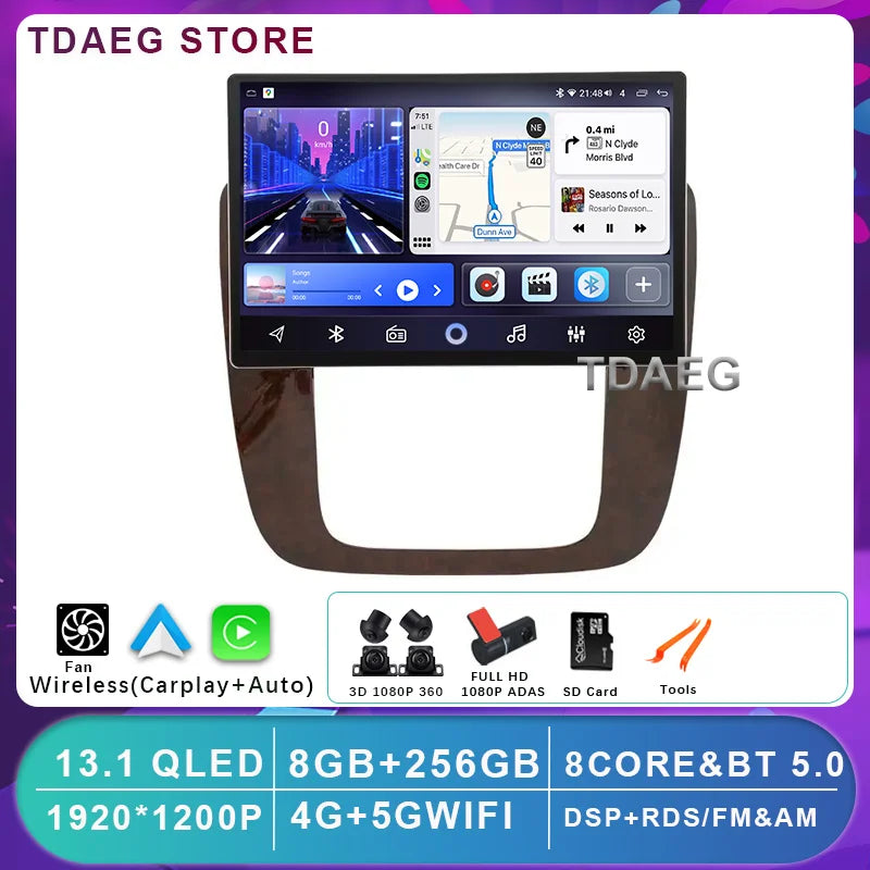 13INCH Android 14 For GMC Yukon Chevrolet Tahoe Suburban 2008 - 2012 Multimedia Video Player 4G WIFI Navigation GPS Carplay auto