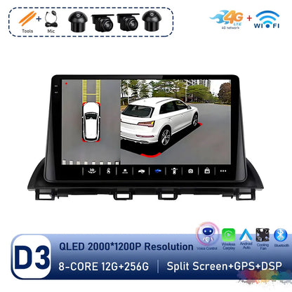 Car Radio Stereo Player for Mazda 3 Axela 2013 - 2018 Android Auto Wireless Carplay WiFi BT GPS Navigation QLED Screen Head Unit