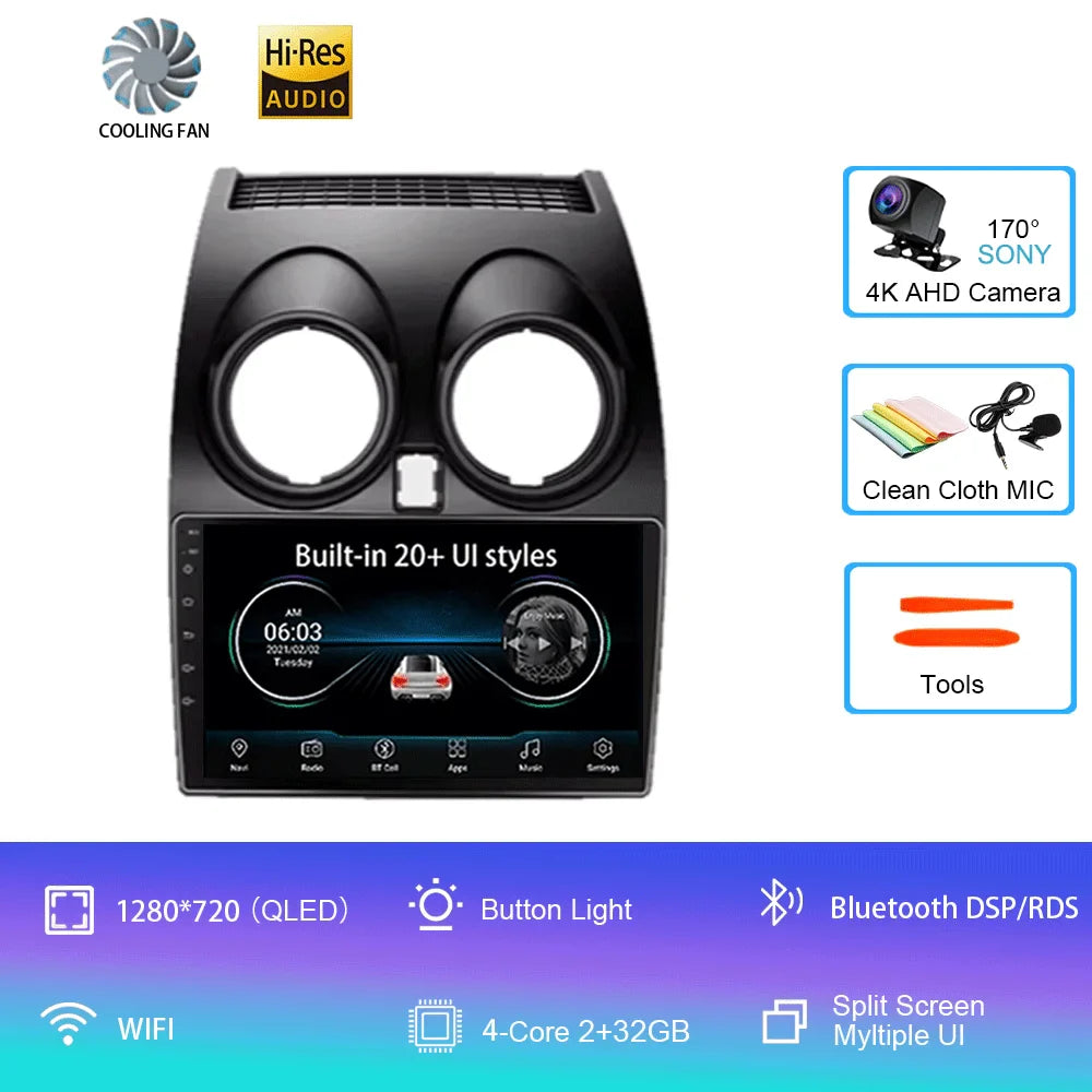 Android 14 2 DIN untuk Nissan Qashqai 1 J10 2006-2014 Radio Mobil Navigasi Pemutar Multimedia DVD Carplay Stereo Speaker Unit Ke
