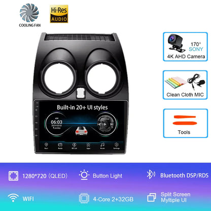 Android 14 2 DIN untuk Nissan Qashqai 1 J10 2006-2014 Radio Mobil Navigasi Pemutar Multimedia DVD Carplay Stereo Speaker Unit Ke