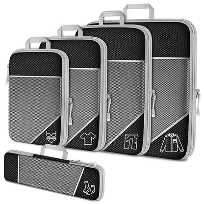 5 Pieces Travel Organizer Bag Set Clothes Compression Cubes For Plane Travel Essentials Storage Bags Suitcase Mesh Packing Cubes