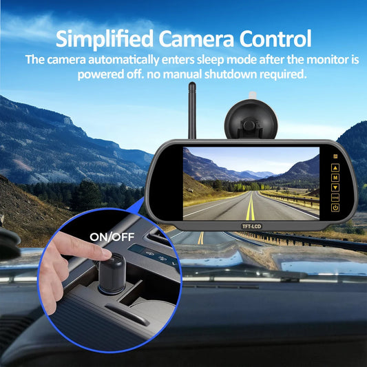 7 Inch 1080P Monitor Wireless Magnetic HD Solar Backup Camera 9600mAh Battery Powered Rechargeable for Car Truck Trailer