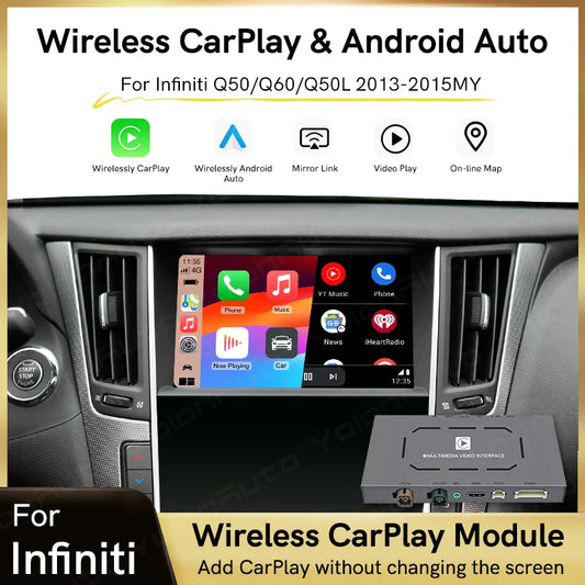 YolanAuto Wireless CarPlay Android Auto Module for Infiniti Q50 Q50L Q60 QX50 Aftermarket Car Upgrade Retrofit Kit