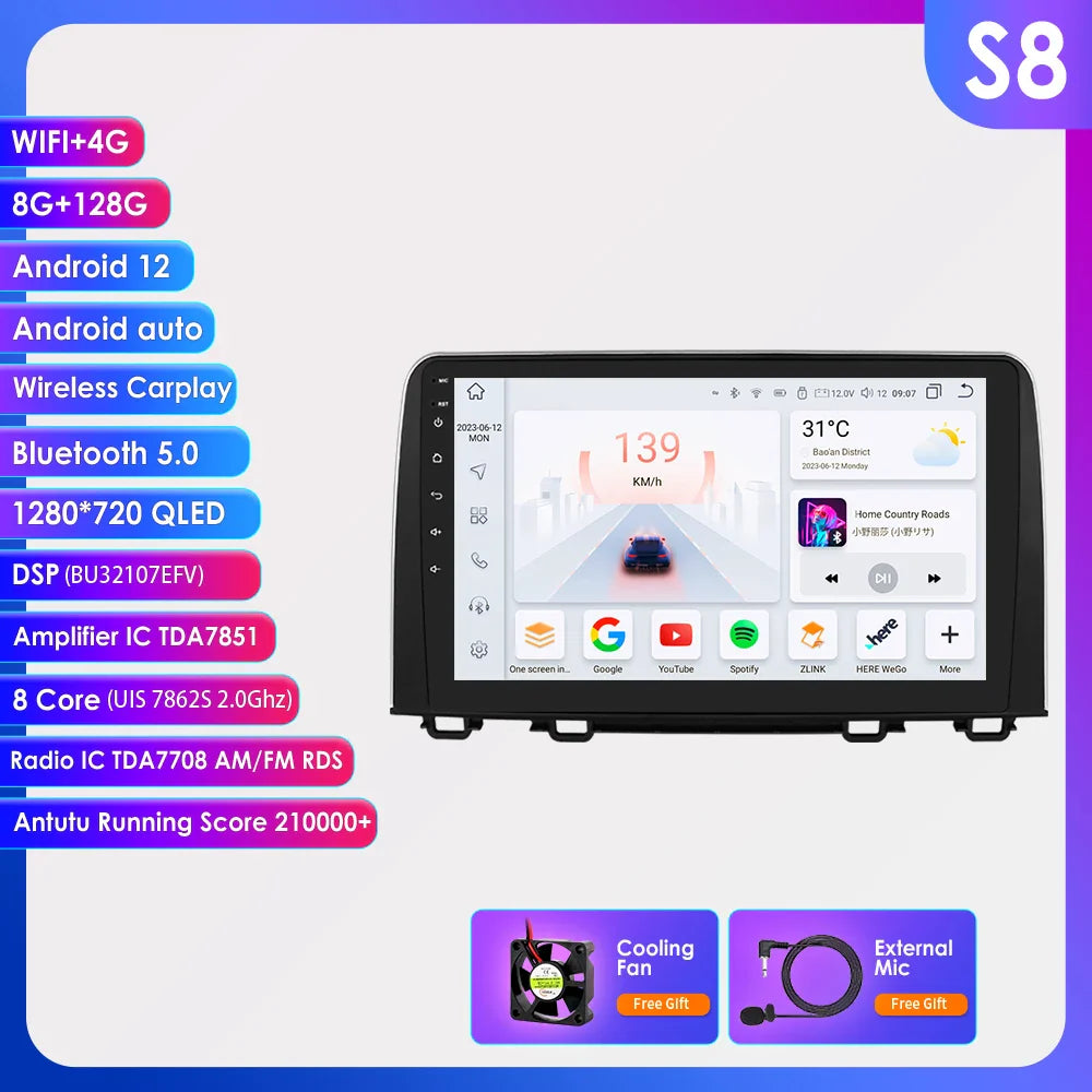 Hizpo Car Stereo Radio For Honda CRV CR-V 2017 - 2021 Multimedia Player Navigation GPS Carplay 2 Din Android Head Unit Wifi DSP
