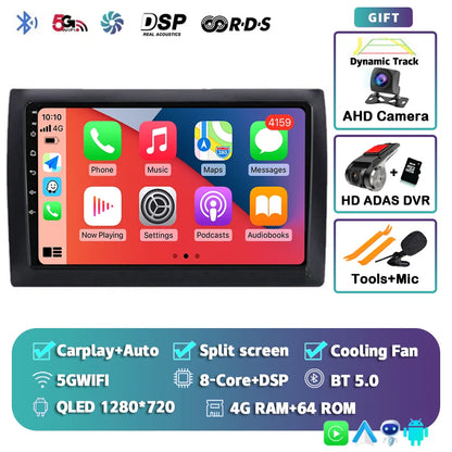 Android 14 For Fiat Stilo 2001 - 2010 2K QLED Android Car Radio Multimedia Video Player GPS AI Voice CarPlay 4G Stereo Head Unit