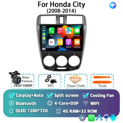 Android 14 Carplay Auto GPS For Honda City 2008 2009 2010 - 2014 Car Radio DSP Multimedia WIFI+4G Head Unit Video Stereo Player