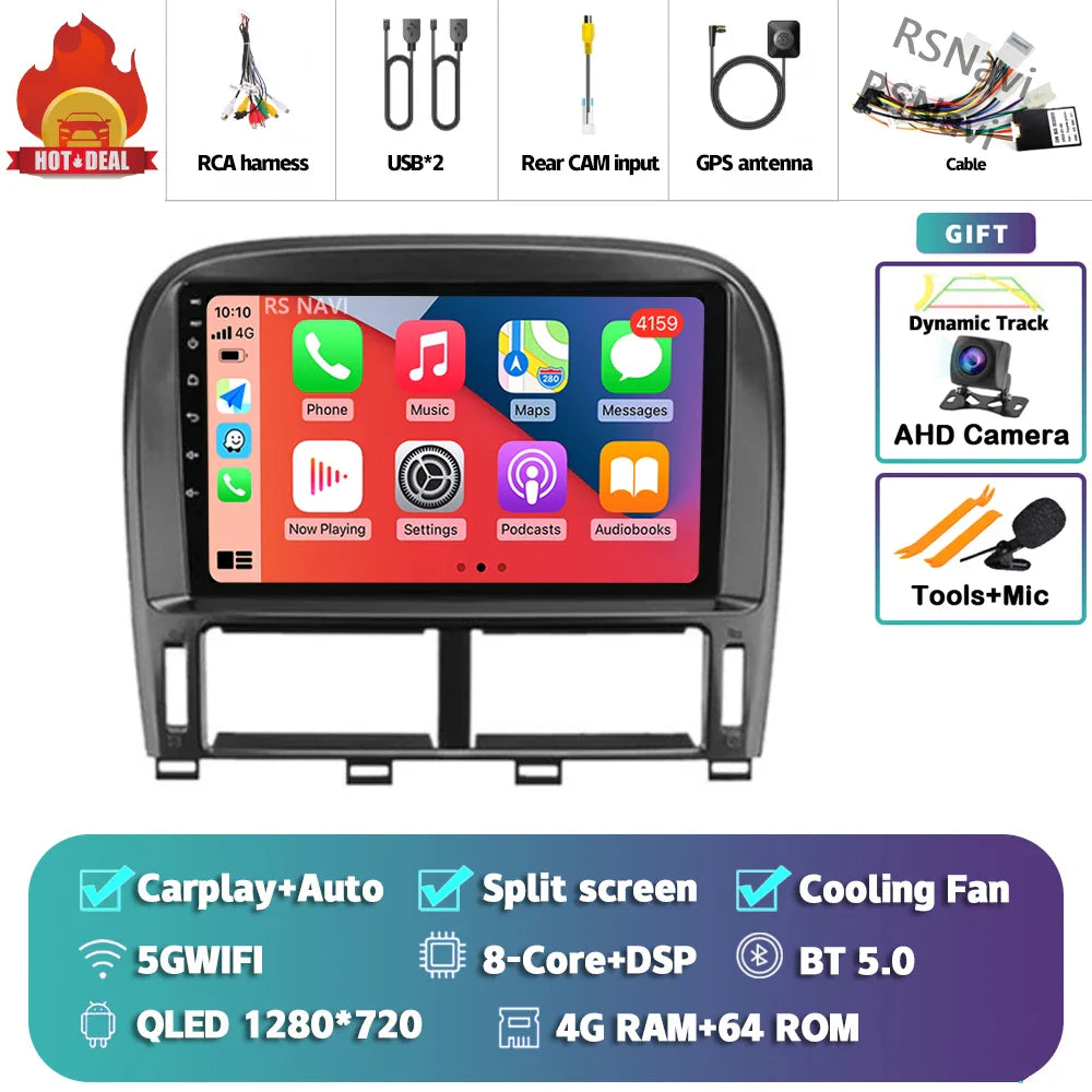 Android 14 Carplay Auto Car Radio Multimedia Player For Lexus LS430 XF30 LS 430 2000 - 2006 DSP Autoradio Stereo 2din Head Unit