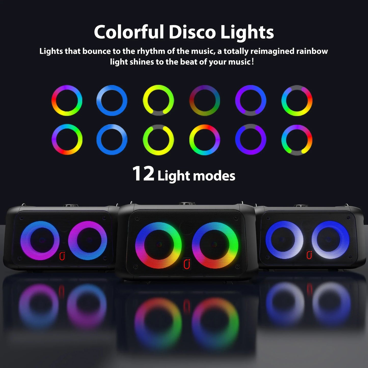 FanFun Portable Outdoor Party Dual Speakers, LED Ambient Lighting, Includes Two Wireless Microphones for Instrument Input