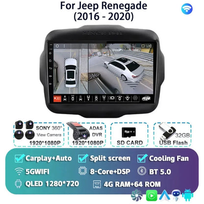 Android 14 For Jeep Renegade 2016 - 2020 2K QLED Android Car Radio Multimedia Video Player GPS AI Voice CarPlay 4G Stereo