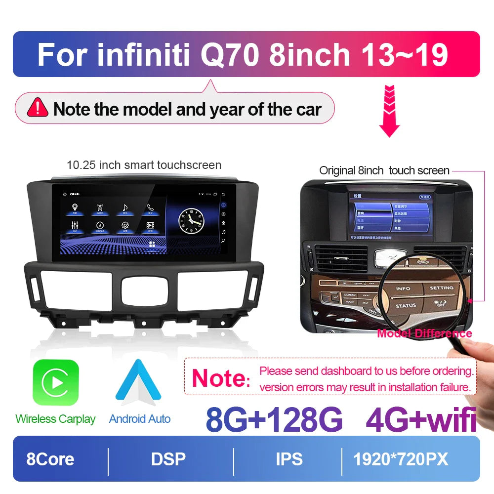 10.25inch Car Radio For Infiniti Q70 Q70L M25 M35 M37 2013-2019 Multimedia Player Wireless Carplay GPS Touch Head Unit Screen