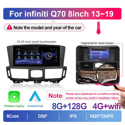 10.25inch Car Radio For Infiniti Q70 Q70L M25 M35 M37 2013-2019 Multimedia Player Wireless Carplay GPS Touch Head Unit Screen