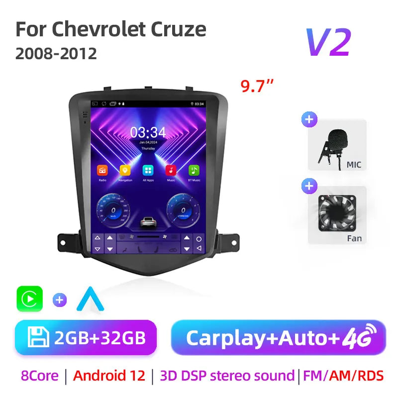 2Din Car Radio For Chevrolet Cruze J300 2008 2009-2012 Stereo Multimedia Video Player Navigation GPS Carplay 4G Android 11