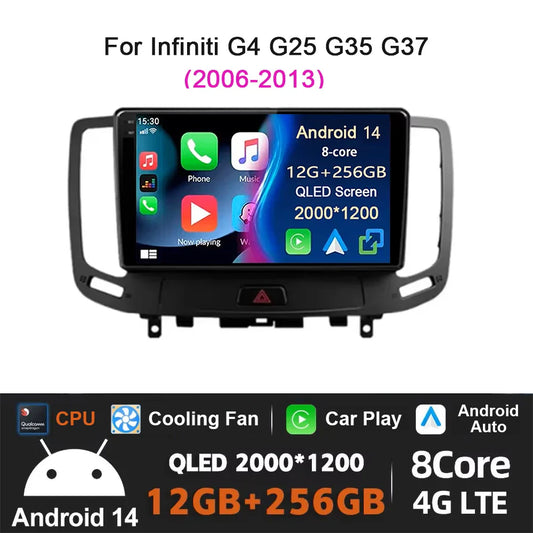 12G+256G  For Infiniti  G4 G25 G35 G37 2006 - 2013 Car Radio Multimedia Video Player Navigation GPS Android Carplay No 2 Din DVD