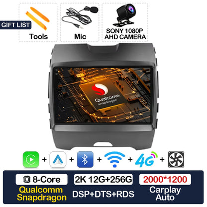 Android 15 Car Radio For Ford Edge 2 2015 2016 2017 2018 BT 4G WIFI Qualcomm Multimedia Video Player QLED GPS NAVI 2DIN LTE 5G