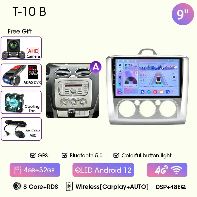 9" Car Radio For Ford Focus 2004 2005 2006 2007 2008 2009 2010 2011 Android12 Multimidia Video Player Head Unit wireless Carplay