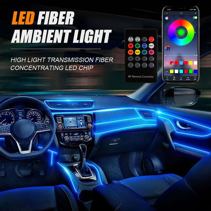 OKEEN 5 In 1 5M RGB Led Car Ambient Interior Lights with App Remote Control Car Neon Atmosphere Strip Light Decorative Lamps 12V