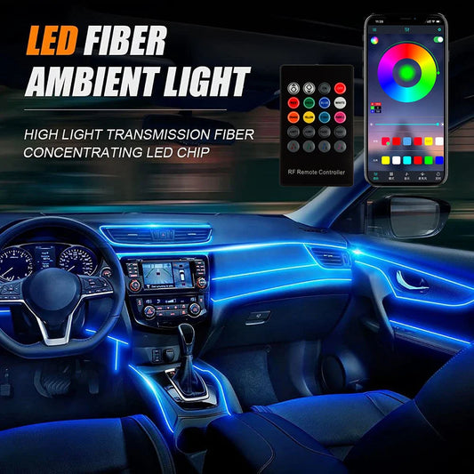 OKEEN 5 In 1 5M RGB Led Car Ambient Interior Lights with App Remote Control Car Neon Atmosphere Strip Light Decorative Lamps 12V