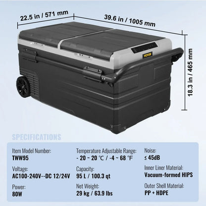 VEVOR 36L 40L 50L 58L 95L 115L Car Refrigerator, 12 Volt,  Dual Zone Portable Freezer, Compressor Cooler for Home Camping RV Car