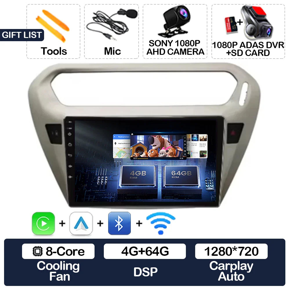 Android 15 Car Radio For Peugeot 301 Citroen Elysee 2013 - 2018 Qualcomm Multimedia Viedo Player NAVI GPS 4G WIFI Head Unit QLED