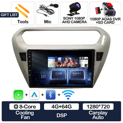 Android 15 Car Radio For Peugeot 301 Citroen Elysee 2013 - 2018 Qualcomm Multimedia Viedo Player NAVI GPS 4G WIFI Head Unit QLED
