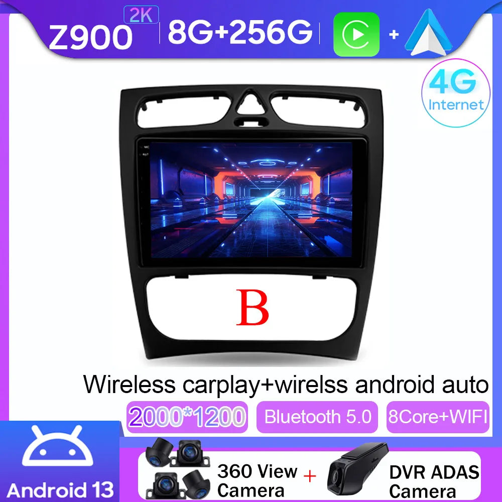 Android 14 wifi+4G Carplay BT Car Radio For Benz W203 W209 C180 C200 C220 C230 2004-2011 Navigation GPS Video Player Multimedia