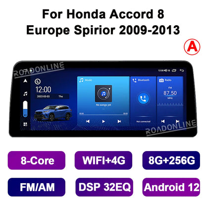 12.3” Android 12 For Honda Accord 8 Europe Spirior Acura Tsx 2009-2013 8+256GB Car GPS Multimedia Player Stereo Receiver Radio