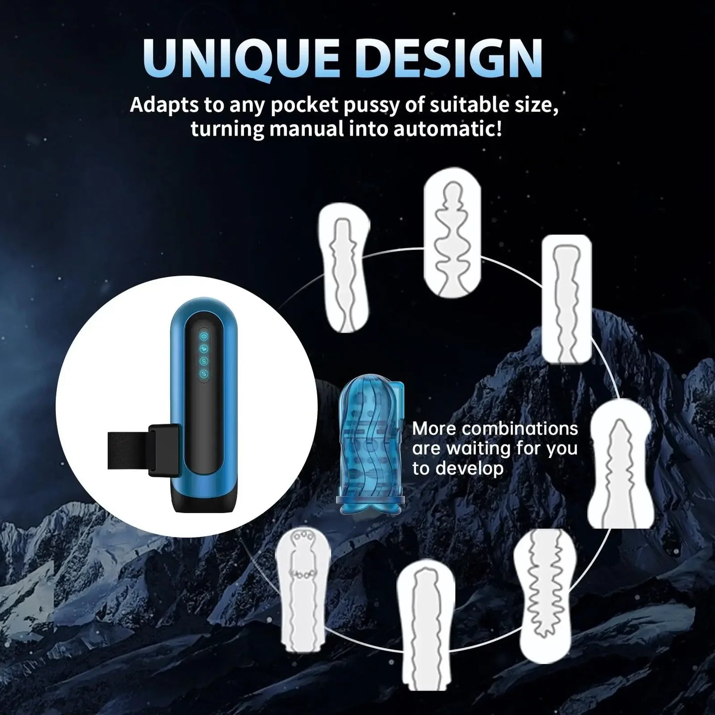 Automatic Male Masturbator Interchangeable Pocket Pussy Blowjob Vibrator with 6 Types of Piston and 5 Speed Modes Adult Sex Toys