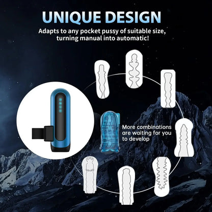 Automatic Male Masturbator Interchangeable Pocket Pussy Blowjob Vibrator with 6 Types of Piston and 5 Speed Modes Adult Sex Toys