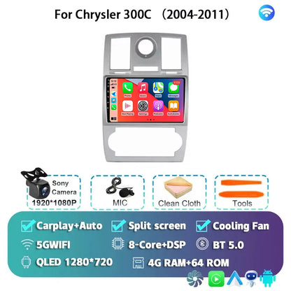 Android 15 For Chrysler 300C 2004-2011 Auto Carplay Car Radio Navigation GPS Video Multimedia Player 360 Camera 4G WIFI DSP