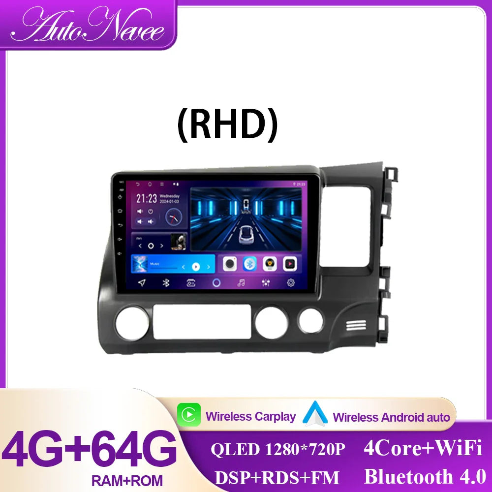 Android 14 Carplay Car Radio For Honda Civic 2005-2012 LHD RHD Auto Multimedia Player Auto Radio GPS Navigation Head Unit No DVD
