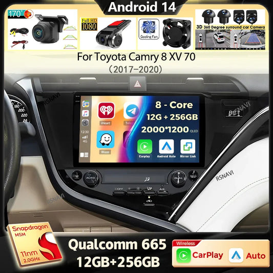 Android 14 Carplay Auto Car Radio For Toyota Camry 8 XV 70 2017 2018 2019 2020 Navigation Video Player Multimedia Stereo DSP GPS