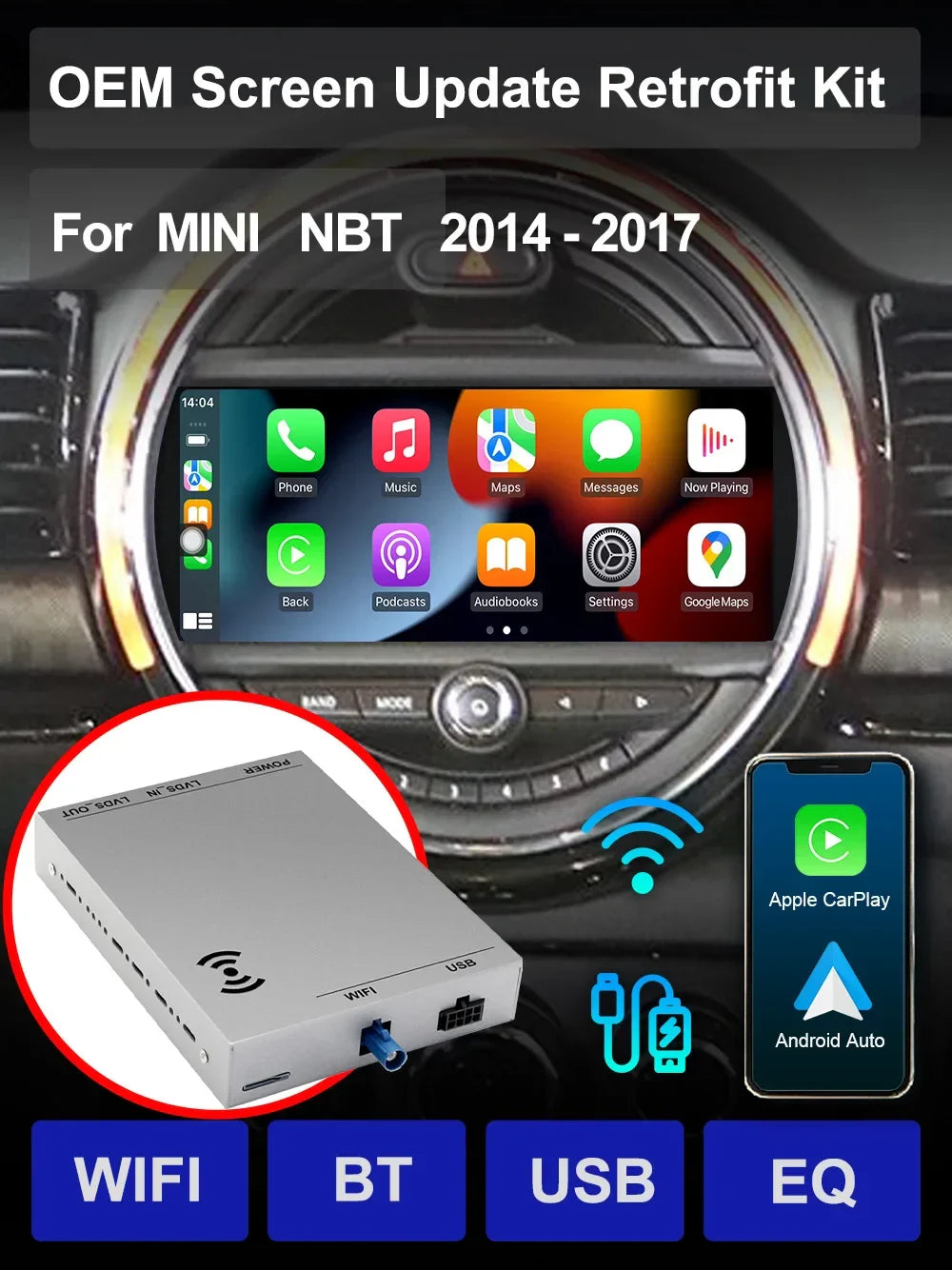 Wireless Carplay For MINI Cooper JWC R55 R56 R57 F55 F56 F57 Countryman F60 R60 Peaceman R61 CCC CIC NBT Android Auto Module Box