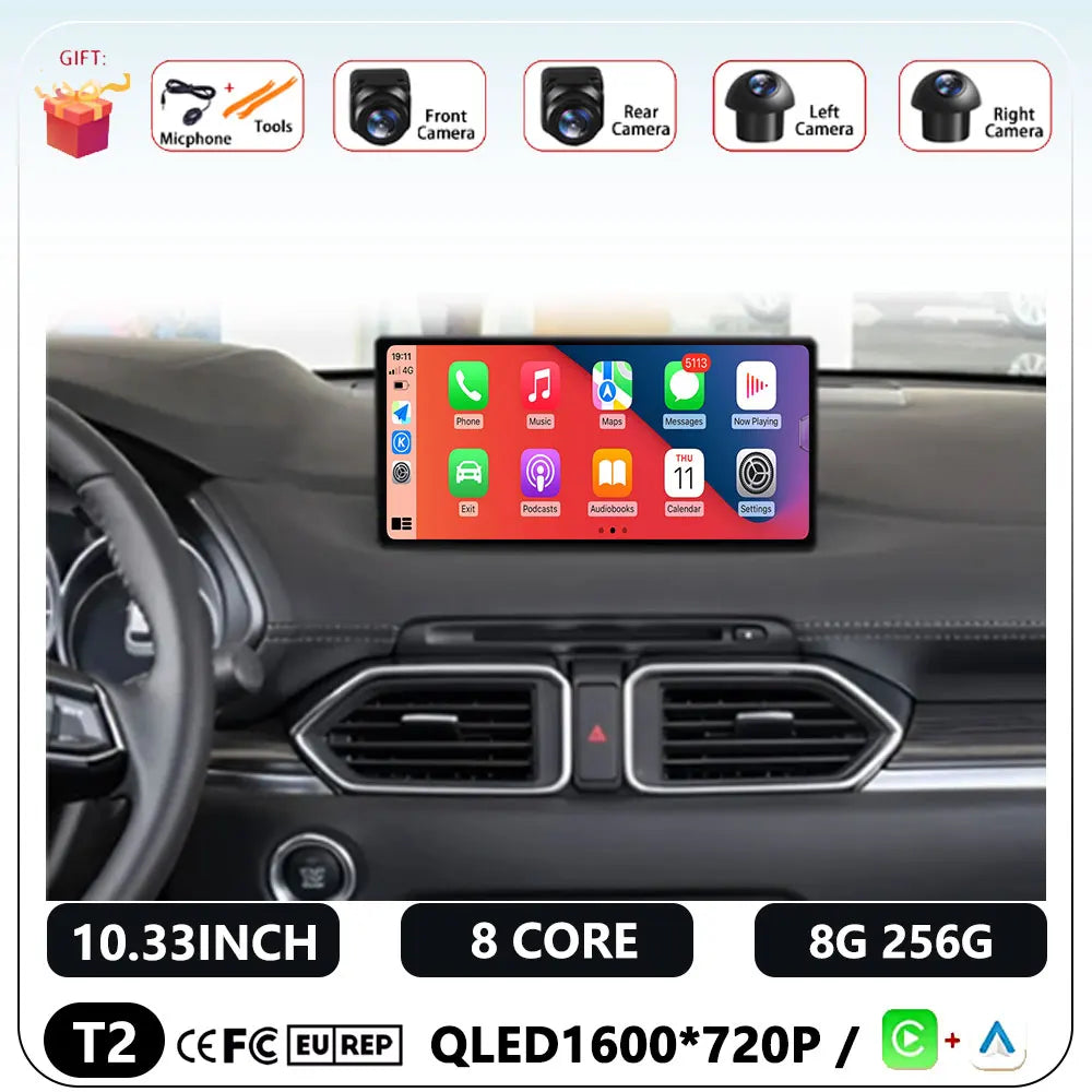 10.33 Inch Android 14 for Mazda CX-5 2018 Car BT 5.0 Car Radio Player GPS Stereo System 1600*720P 4G WIFI FM GPS  BT 5.0 DSP