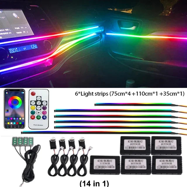 22 in 1 Universal Ambient Light Car Interior Acrylic Strip Kit 213 64 Color RGB Symphony Rainbow Dashboard Atmosphere Light APP