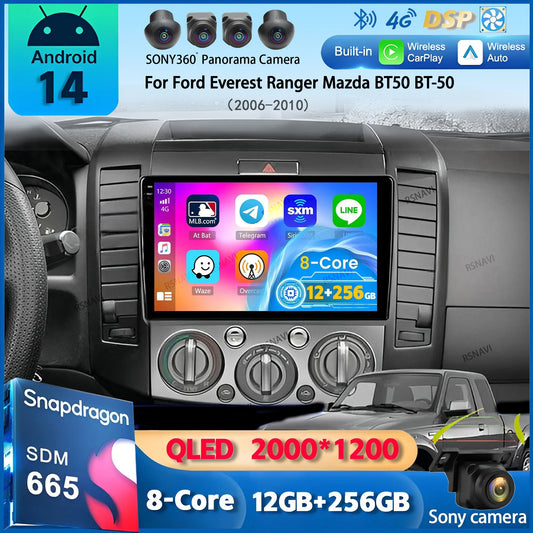 Android 14 Car Radio For Ford Everest Ranger Mazda BT50 BT-50 2006 2007 2008 - 2010 Multimedia Video Unit Head Player Stereo GPS