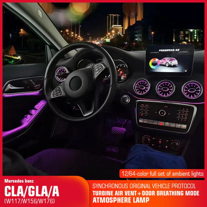 12/64 Colours Ambient Lights For Mercedes-Benz A/CLA/GLA W176 W117 W156 LED Car Air Vents Turbine Nozzle Decorate Lamp APP 12V