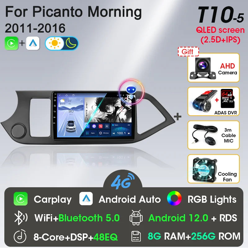 2 Din Android 12 Car Radio Carplay for KIA PICANTO Morning 2 2011 2012 2013 2014 2015 2016 Multimedia Player Navigation DVD Head