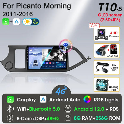 2 Din Android 12 Car Radio Carplay for KIA PICANTO Morning 2 2011 2012 2013 2014 2015 2016 Multimedia Player Navigation DVD Head