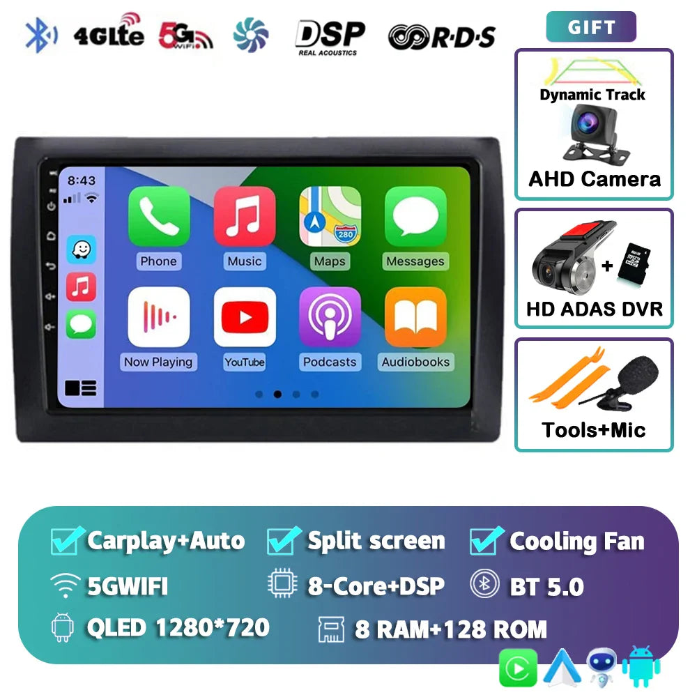 Android 14 For Fiat Stilo 2001 - 2010 2K QLED Android Car Radio Multimedia Video Player GPS AI Voice CarPlay 4G Stereo Head Unit
