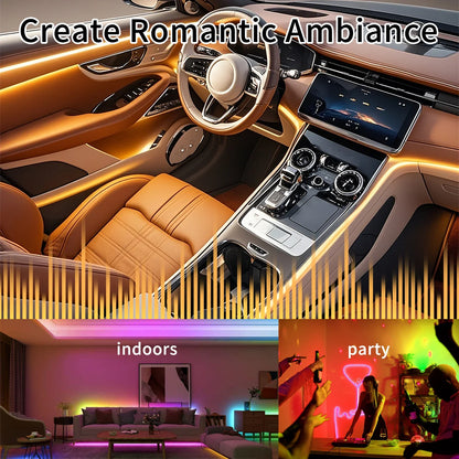 Interior Car LED Strip Lights APP Control, 5 in 1 RGB 16 Million Customized Colors Ambient Lighting Kit with 236 inches Fiber